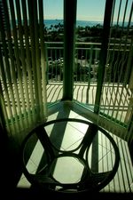 Table, blinds, ocean