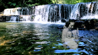 Waterfall with mom and baby